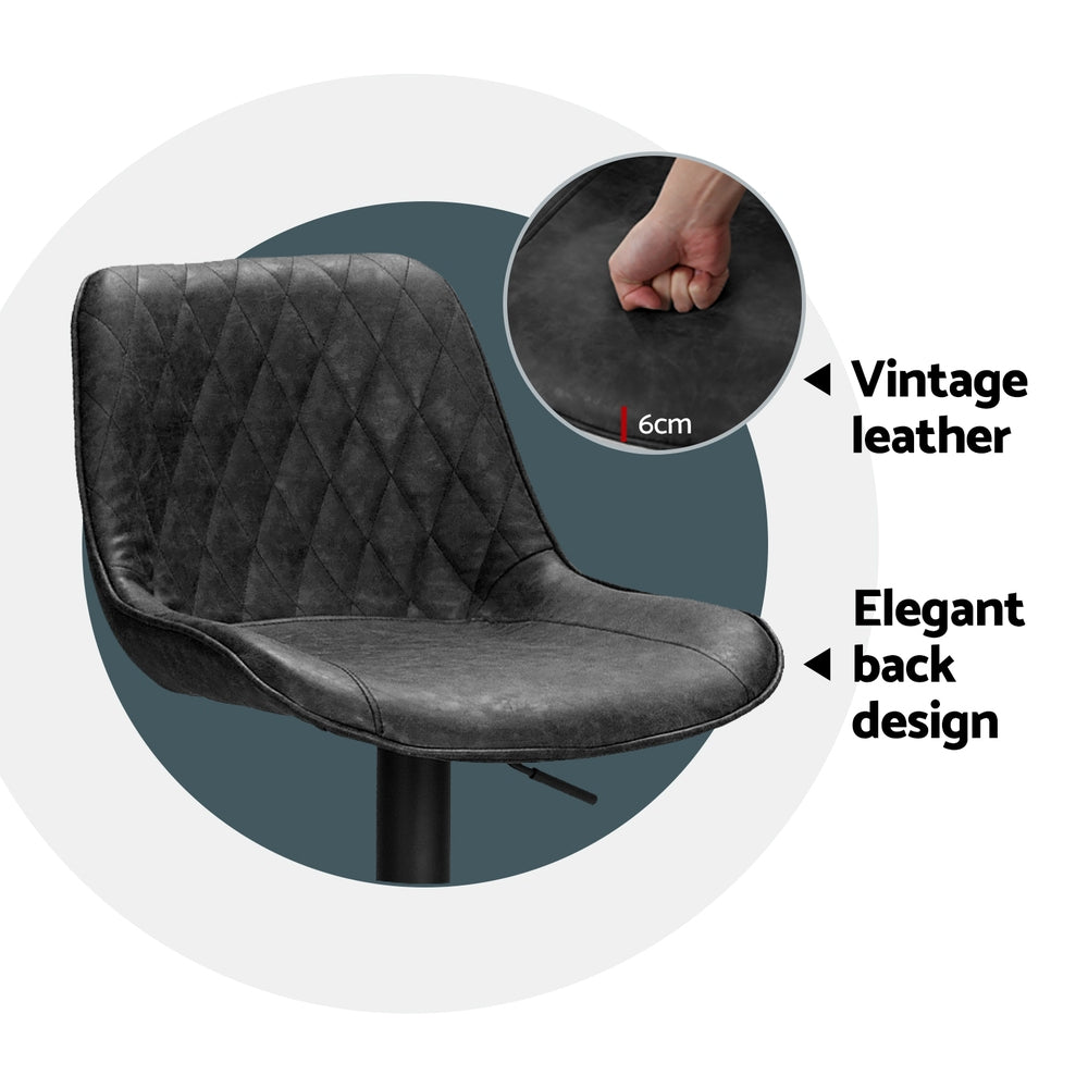 Ellis Leather Bar Stool Adjustable (Set of 4) Black