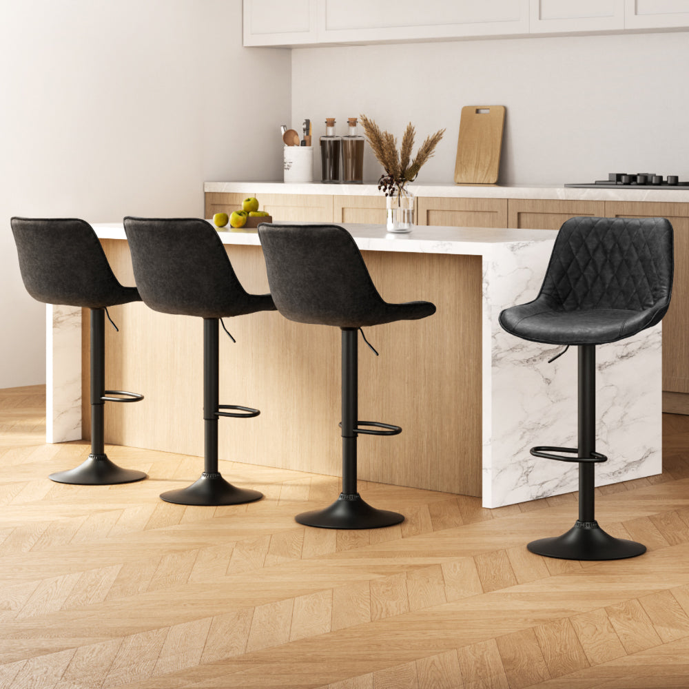 Ellis Leather Bar Stool Adjustable (Set of 4) Black