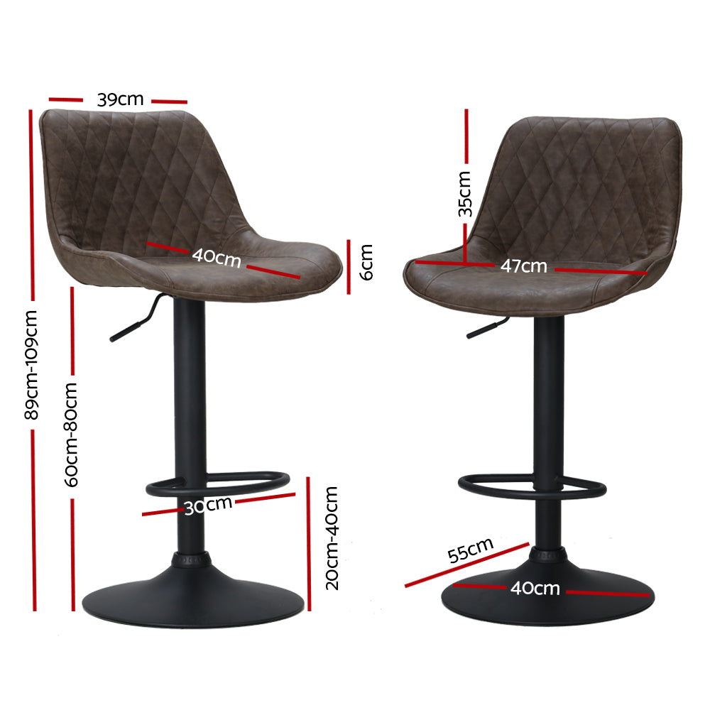 Abel Leather Bar Stool Adjustable (Set of 2) Brown