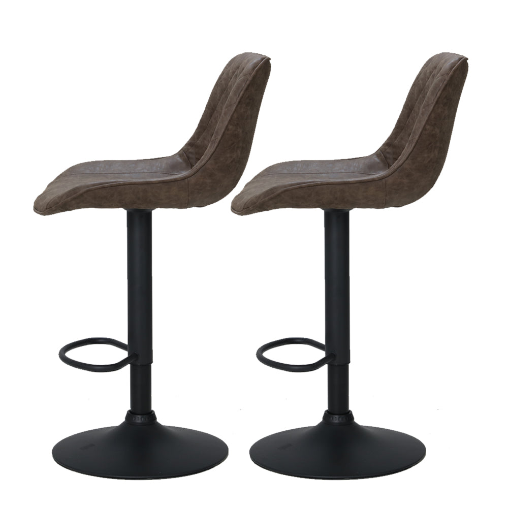 Abel Leather Bar Stool Adjustable (Set of 2) Brown