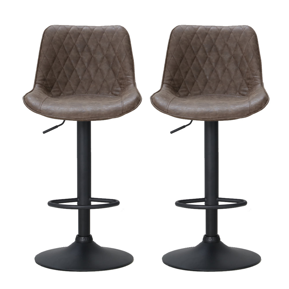 Abel Leather Bar Stool Adjustable (Set of 2) Brown