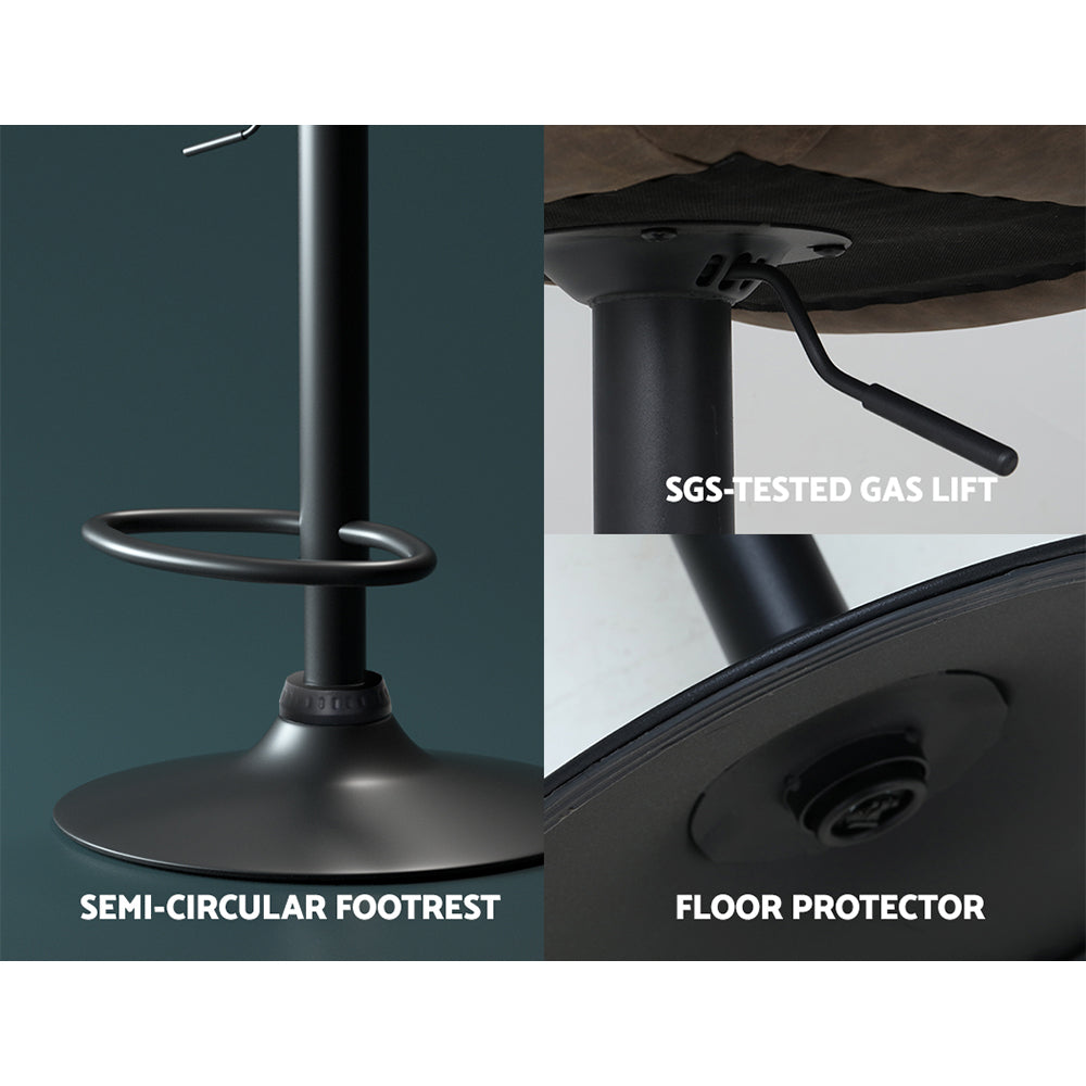 Abel Leather Bar Stool Adjustable (Set of 2) Brown