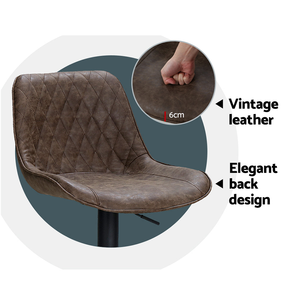 Abel Leather Bar Stool Adjustable (Set of 2) Brown