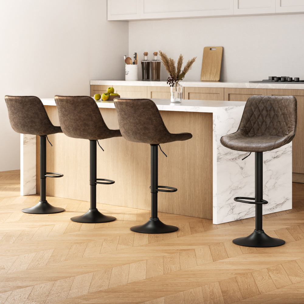 Cole Leather Bar Stool Adjustable (Set of 4) Brown