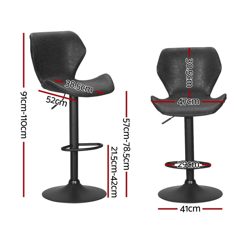 Raf Leather Bar Stool Adjustable (Set of 4) Black