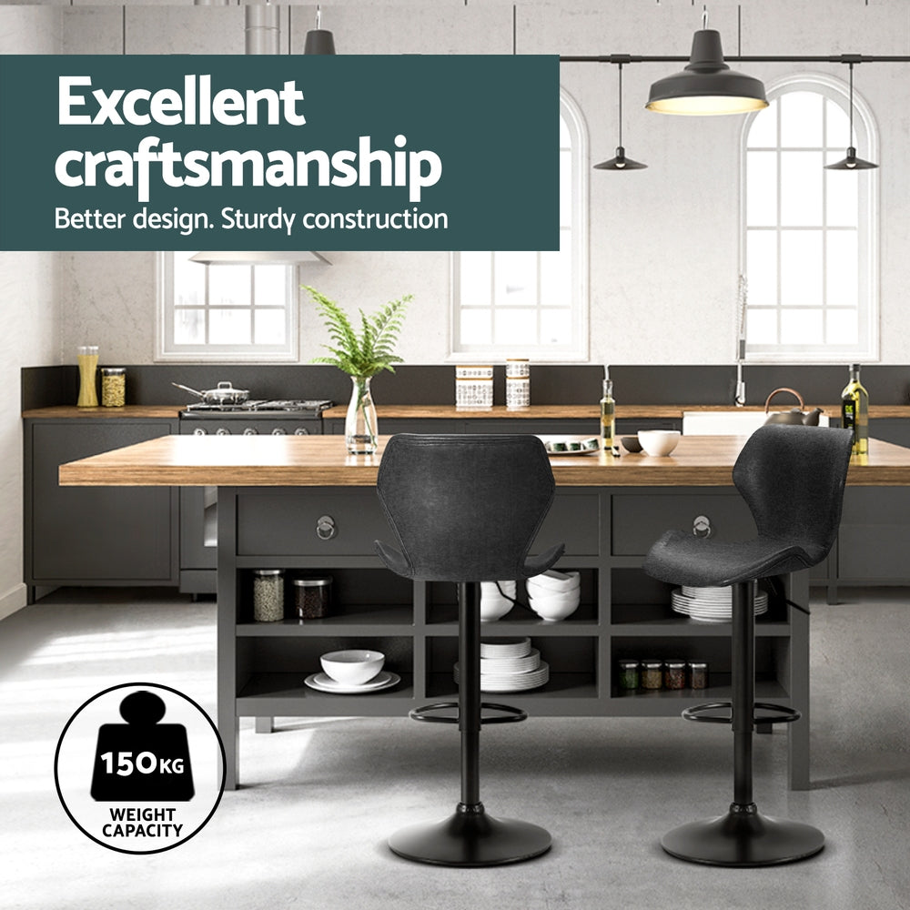Raf Leather Bar Stool Adjustable (Set of 4) Black
