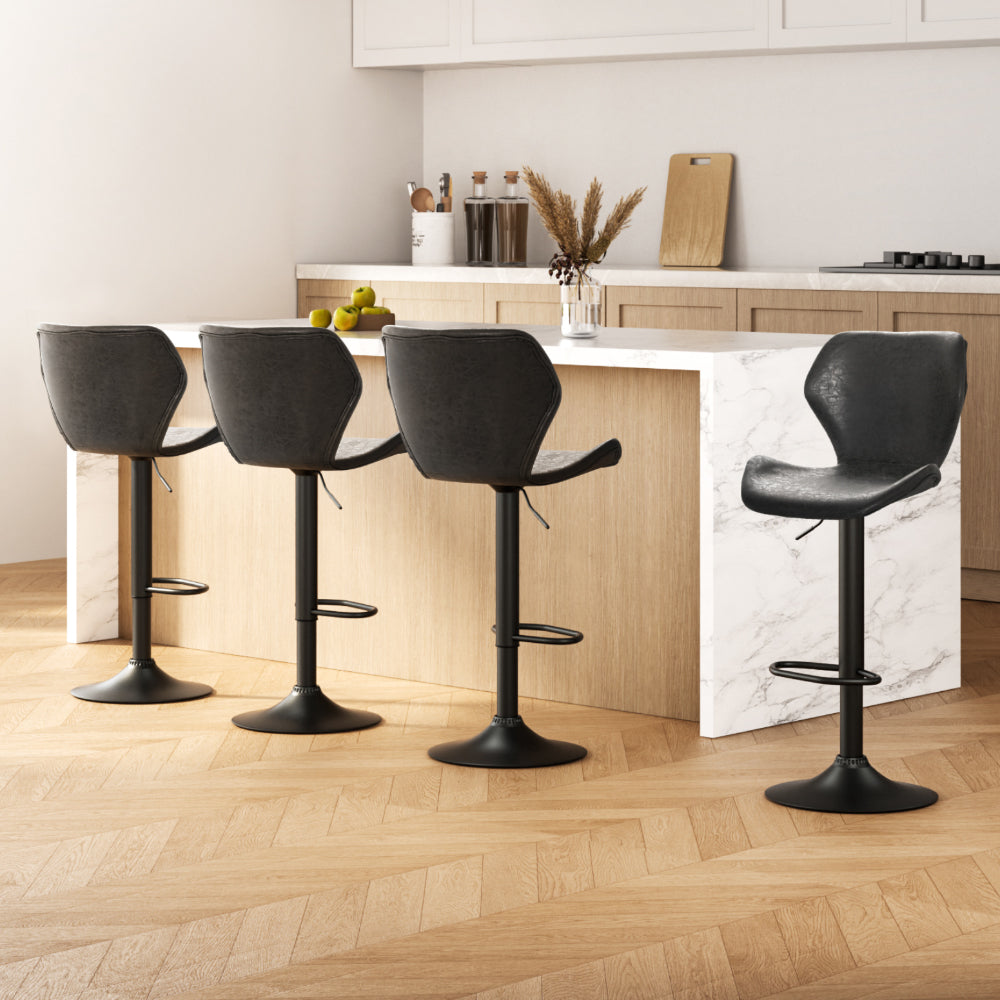 Raf Leather Bar Stool Adjustable (Set of 4) Black