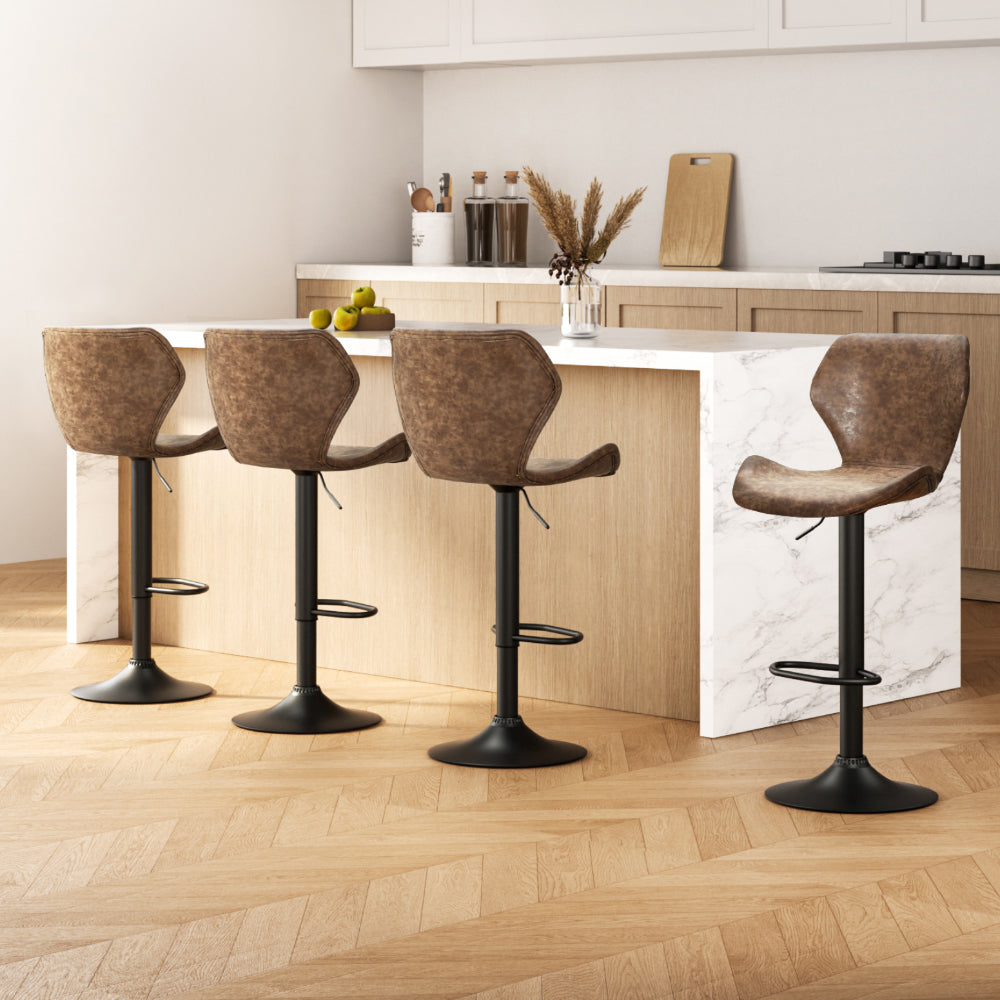 Rowan Leather Bar Stool Adjustable (Set of 4) Brown