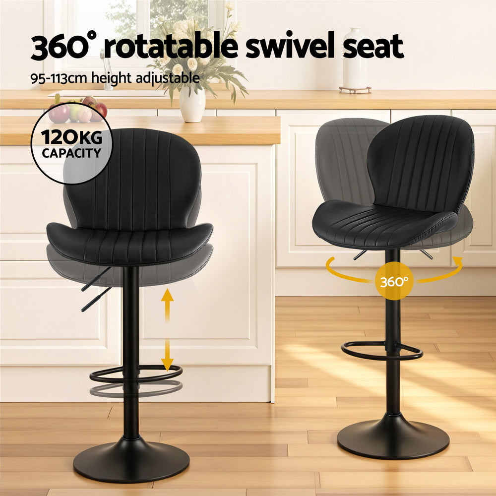 Cruz Leather Counter Stool Swivel Adjustable (Set of 2) Black