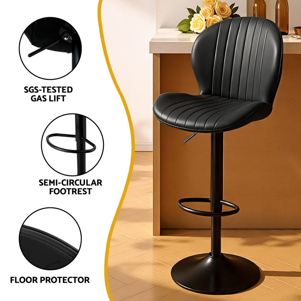 Cruz Leather Counter Stool Swivel Adjustable (Set of 2) Black