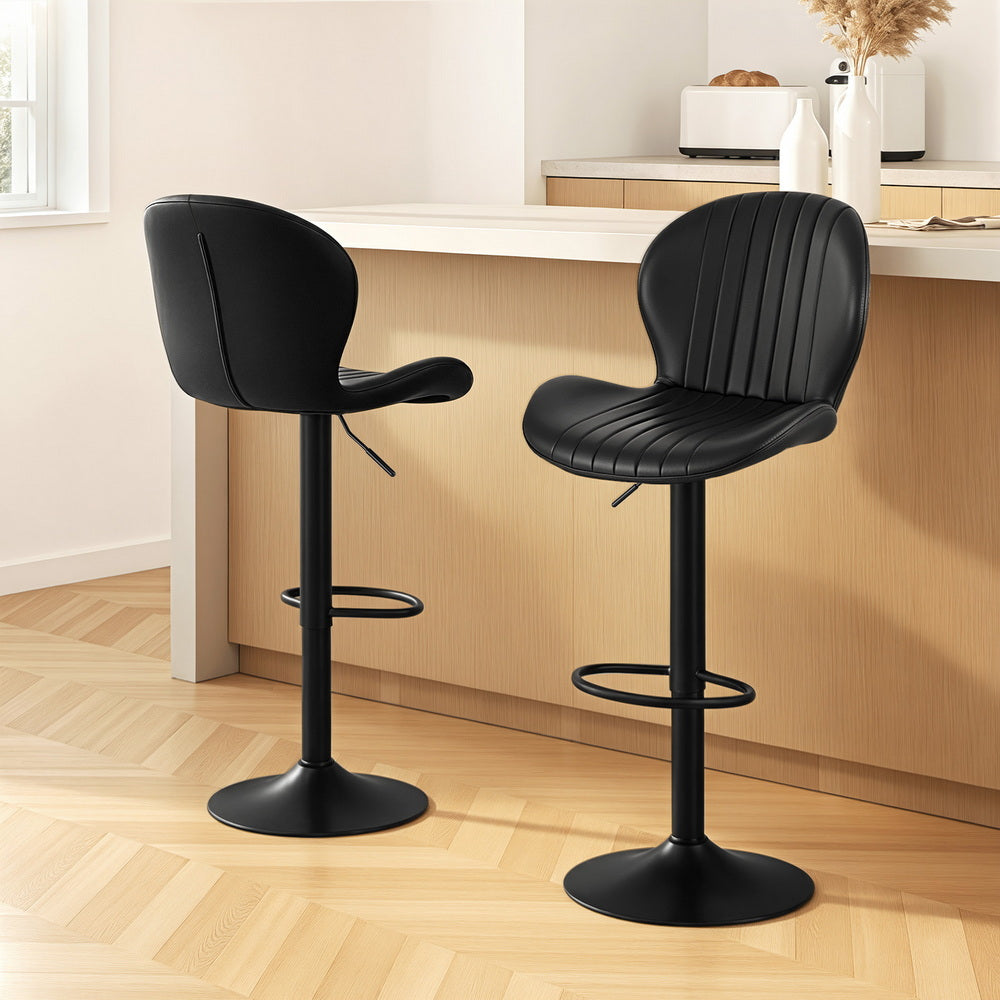 Cruz Leather Counter Stool Swivel Adjustable (Set of 2) Black