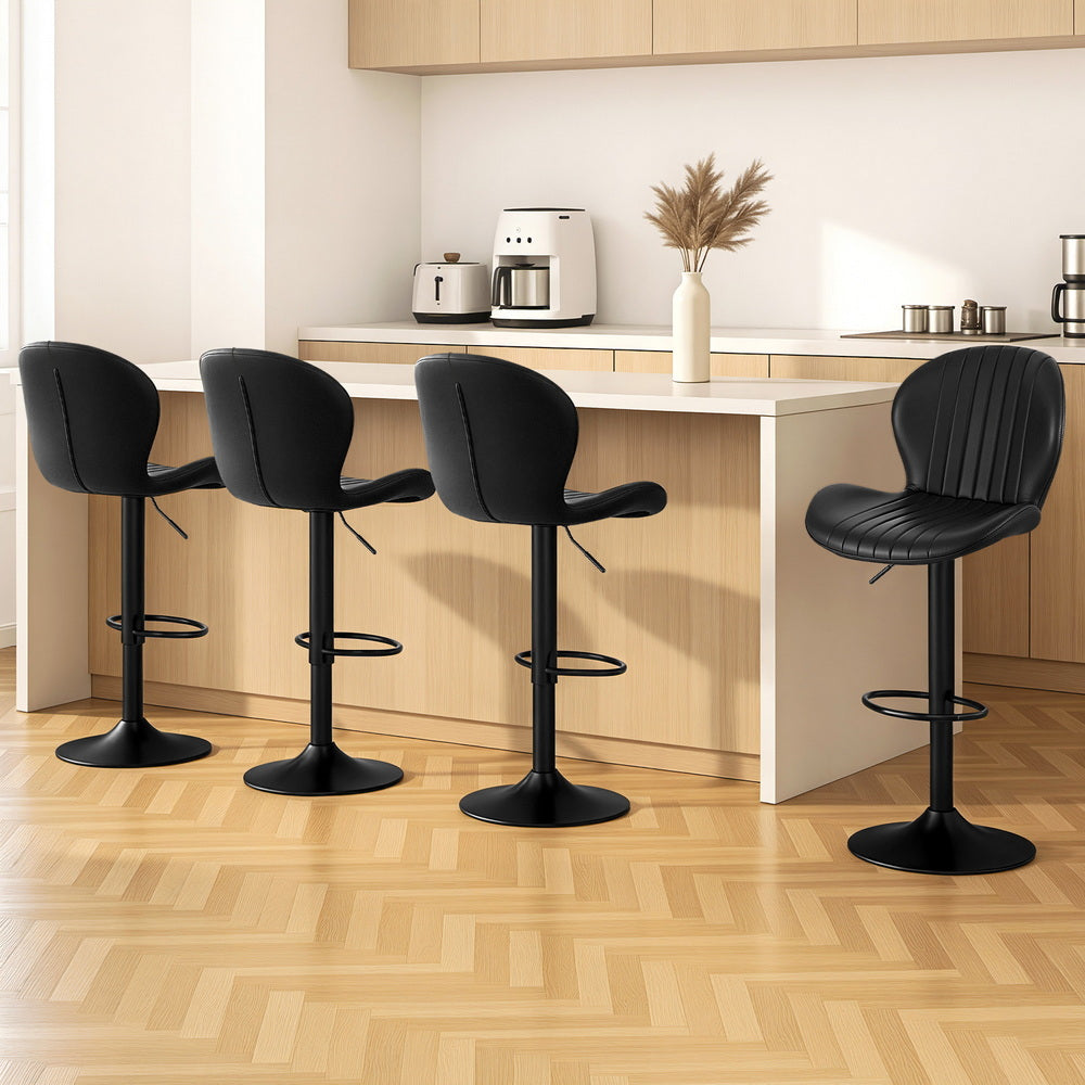 Kira Leather Counter Stool Swivel Adjustable (Set of 4) Black