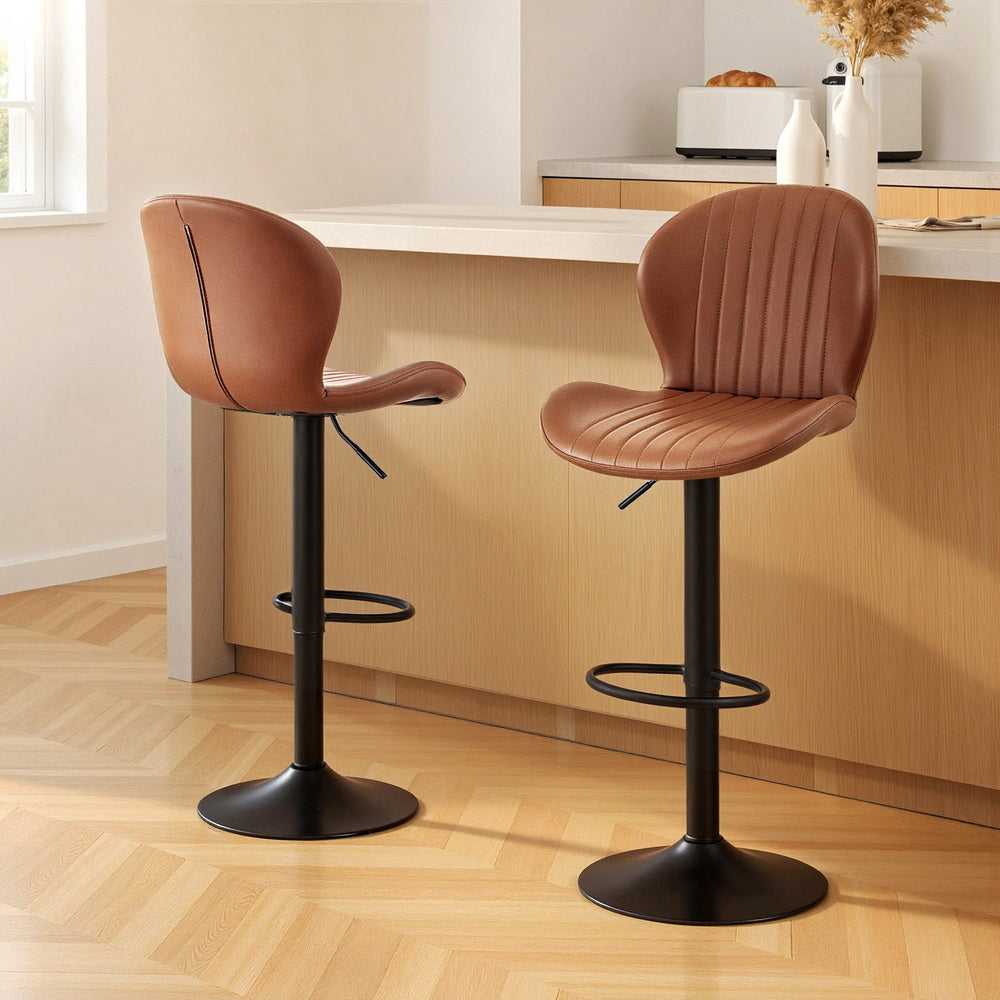 Fenn Leather Counter Stool Swivel Adjustable (Set of 2) Brown