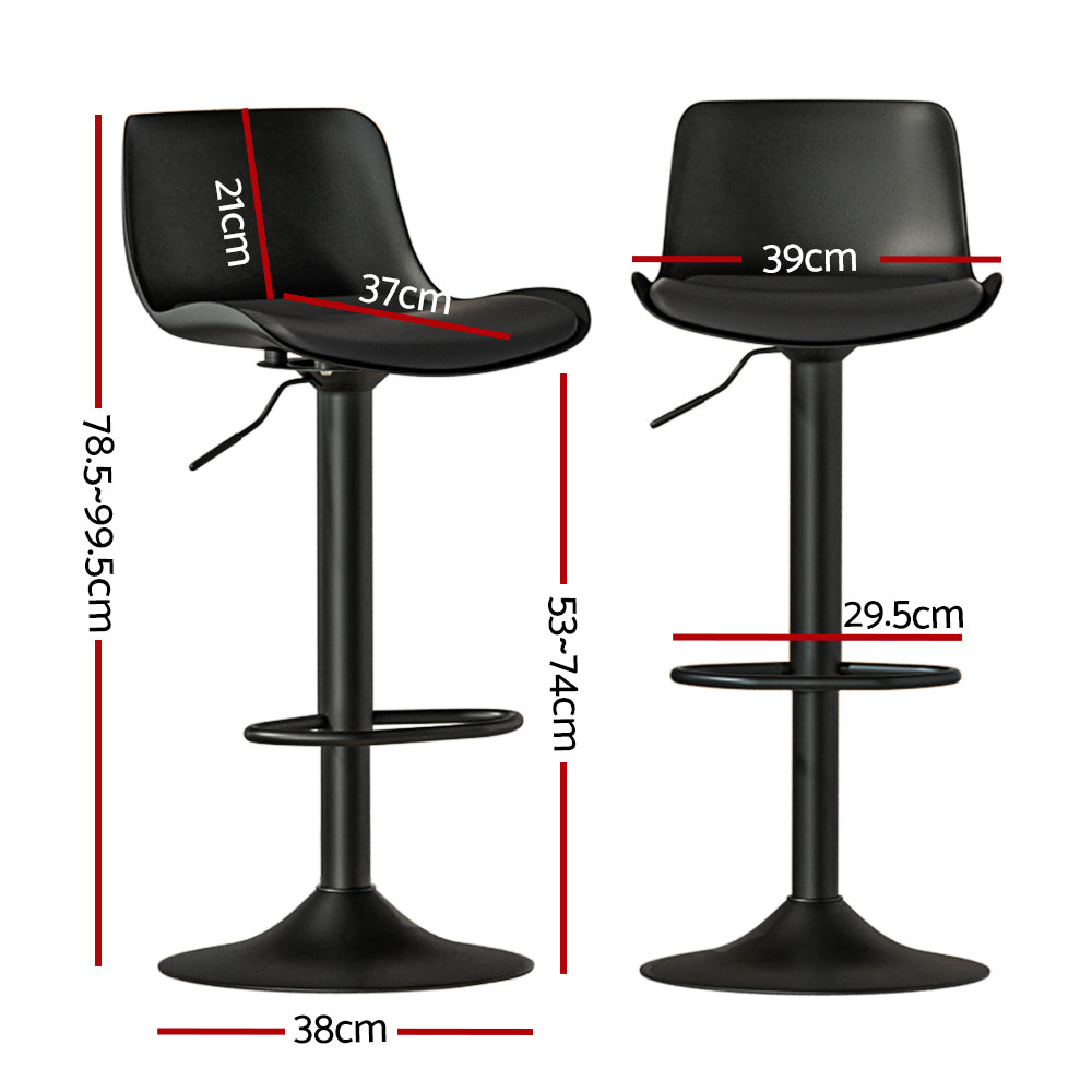 Odin Bar Stool Adjustable Padded (Set of 2) Black