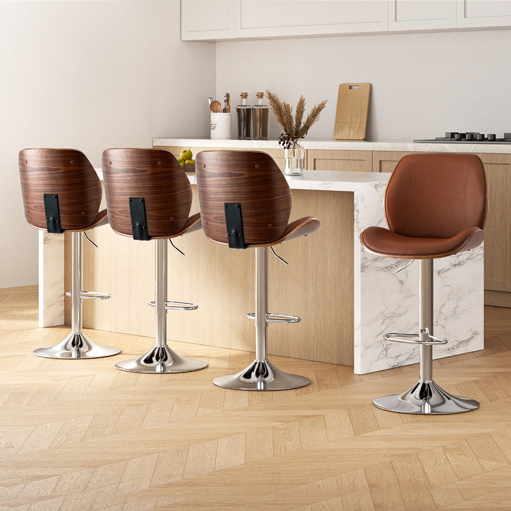 Perry Leather Counter Stool Adjustable (Set of 4) Brown