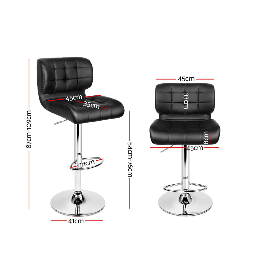Ziggy Leather Bar Stool Adjustable Padded (Set of 2) Black