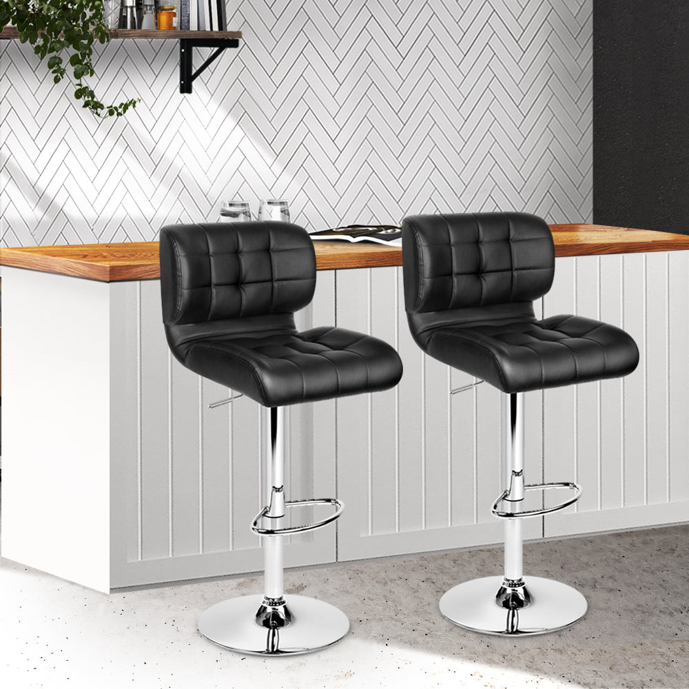 Ziggy Leather Bar Stool Adjustable Padded (Set of 2) Black