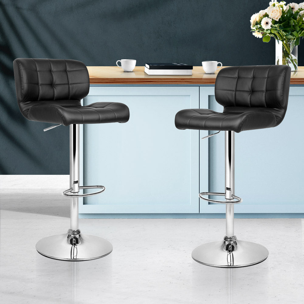 Ziggy Leather Bar Stool Adjustable Padded (Set of 2) Black