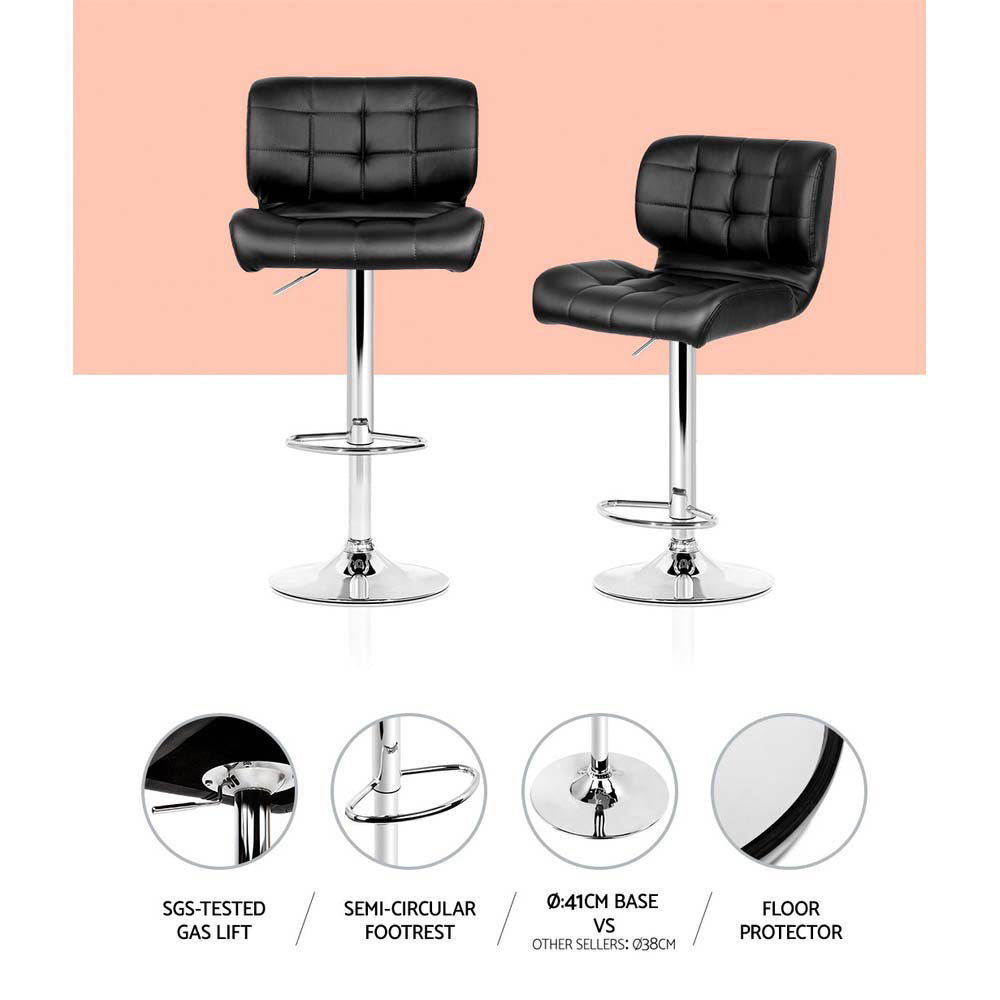 Stan Leather Bar Stool Adjustable Padded (Set of 4) Black