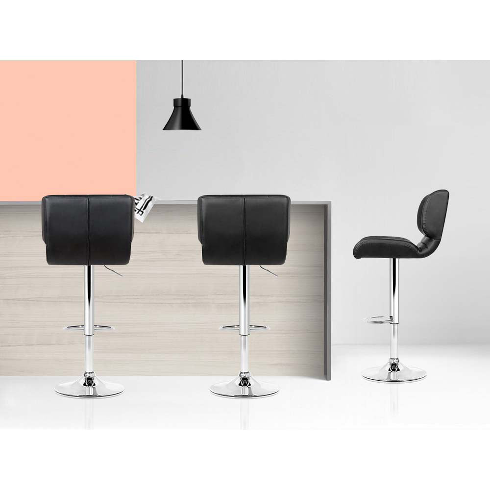 Stan Leather Bar Stool Adjustable Padded (Set of 4) Black