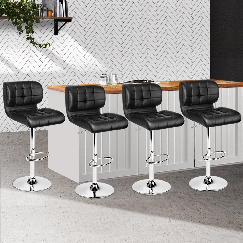 Stan Leather Bar Stool Adjustable Padded (Set of 4) Black