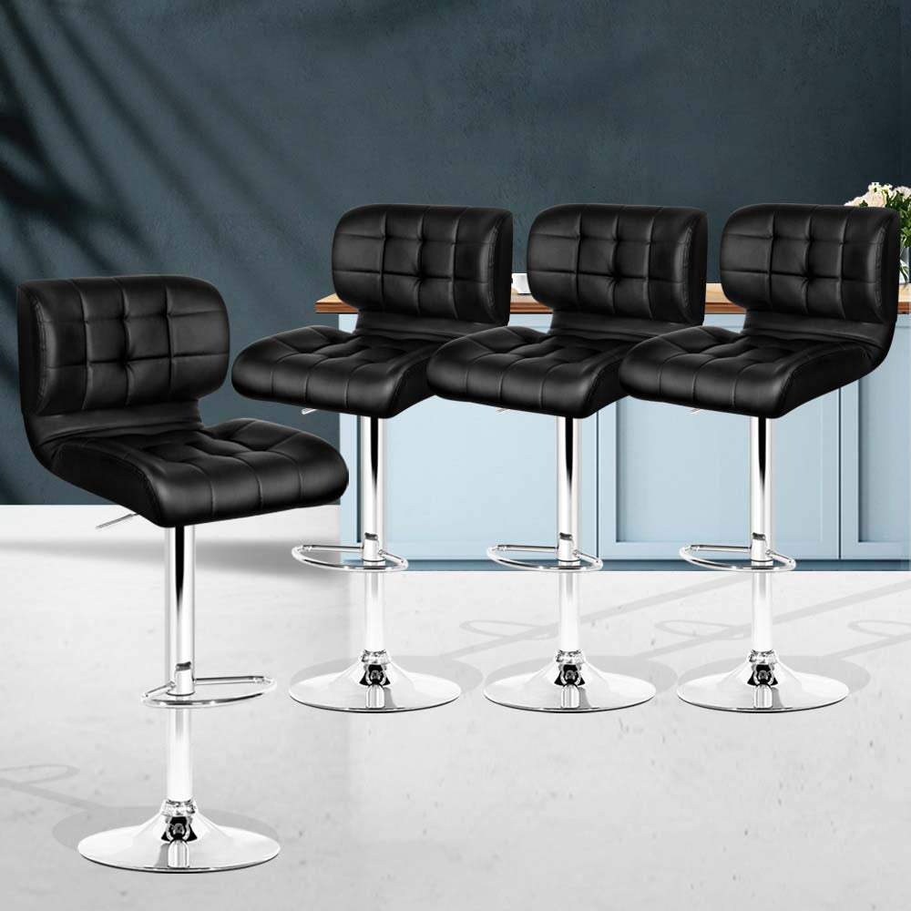 Stan Leather Bar Stool Adjustable Padded (Set of 4) Black