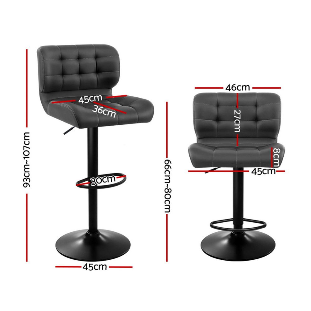Pike Leather Bar Stool Adjustable Padded (Set of 2) Grey