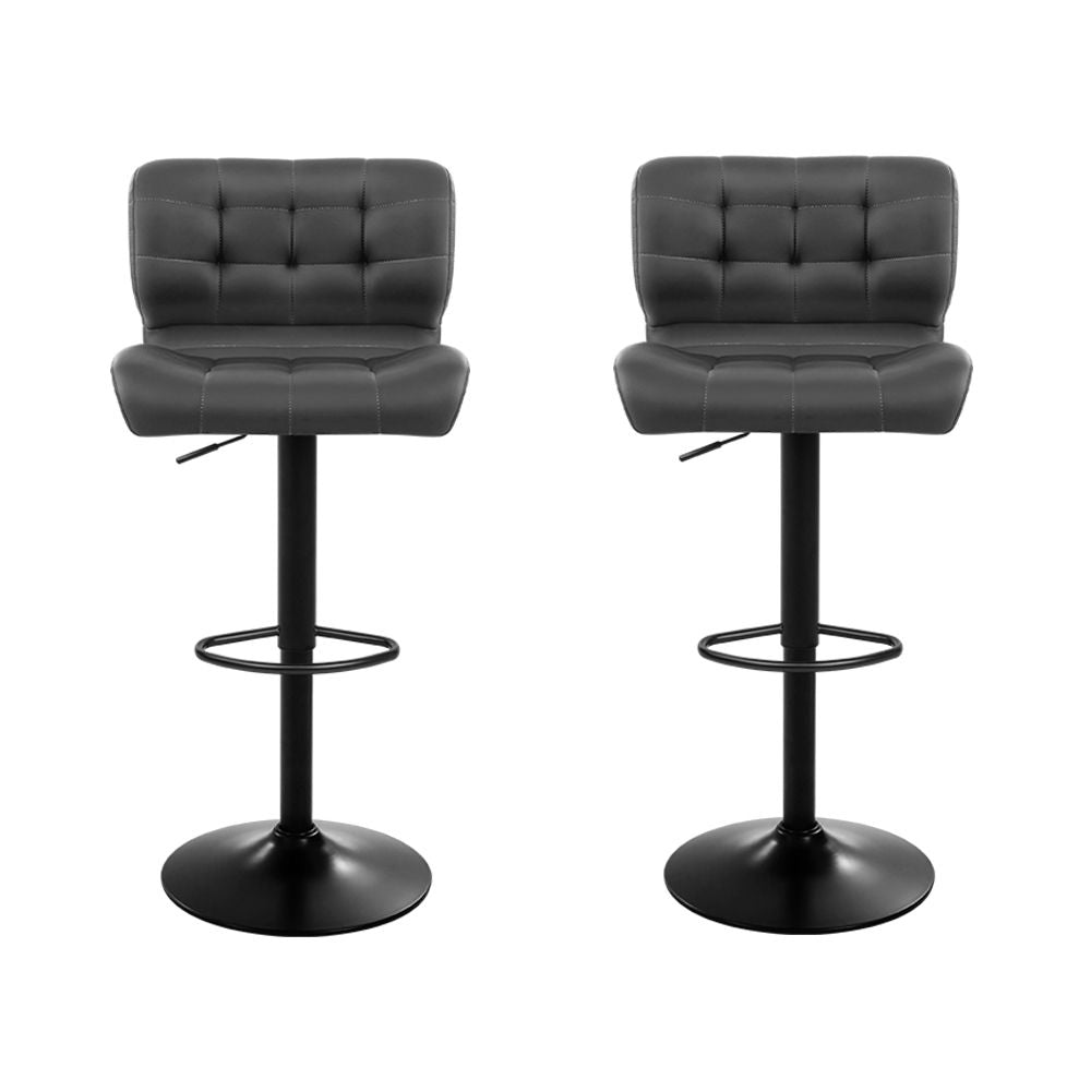 Pike Leather Bar Stool Adjustable Padded (Set of 2) Grey