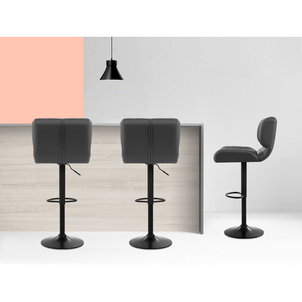 Pike Leather Bar Stool Adjustable Padded (Set of 2) Grey
