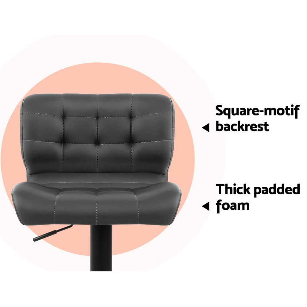 Pike Leather Bar Stool Adjustable Padded (Set of 2) Grey