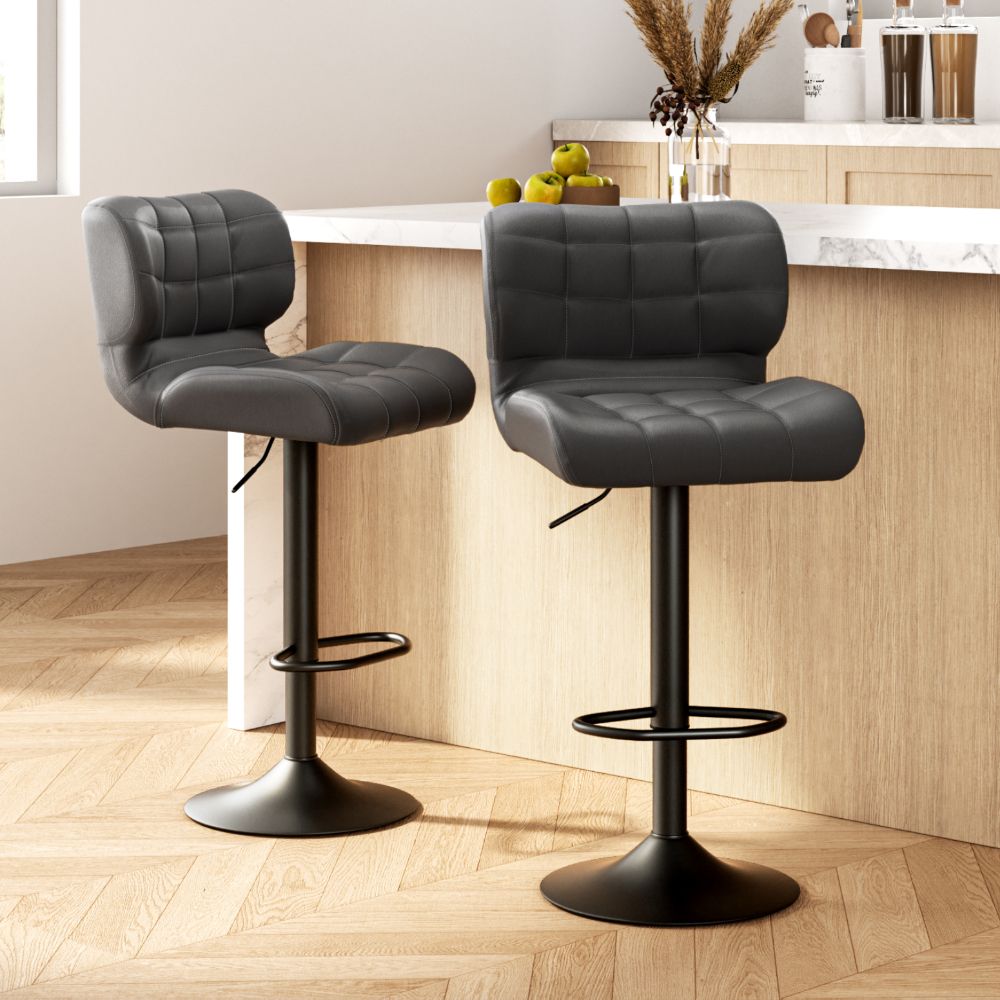 Pike Leather Bar Stool Adjustable Padded (Set of 2) Grey