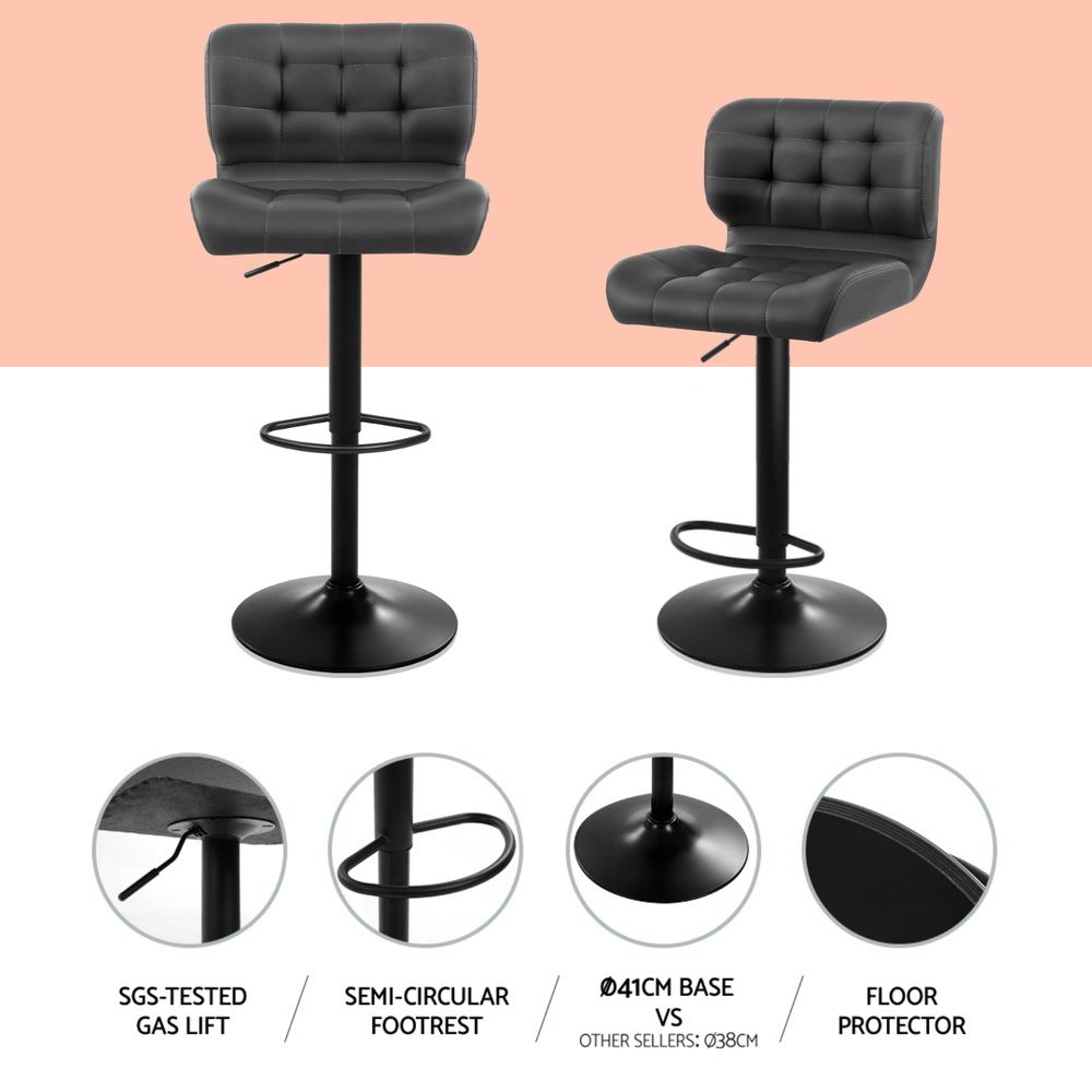 Benson Leather Bar Stool Adjustable Padded (Set of 4) Grey