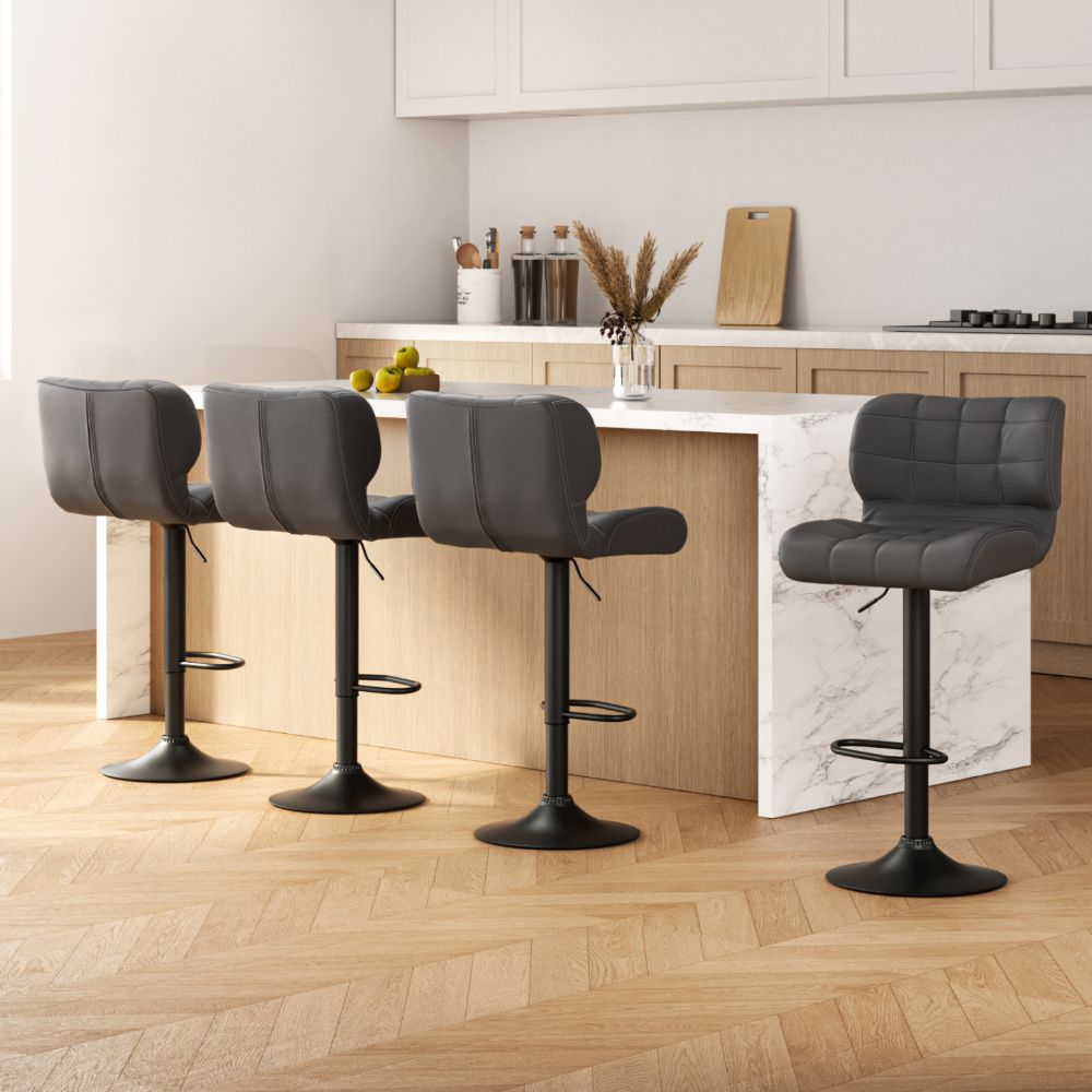 Benson Leather Bar Stool Adjustable Padded (Set of 4) Grey