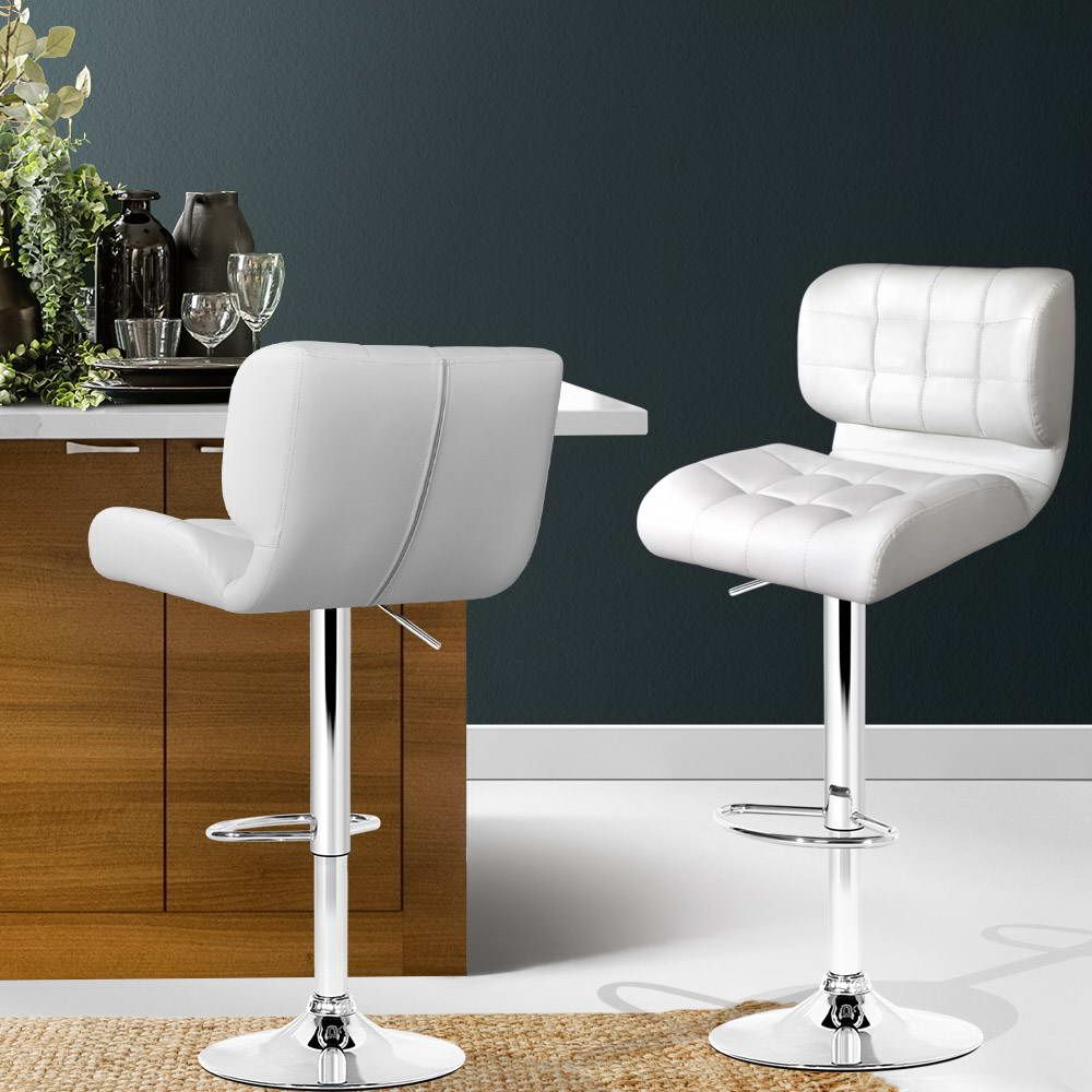 Jensen Leather Bar Stool Adjustable Padded (Set of 2) White