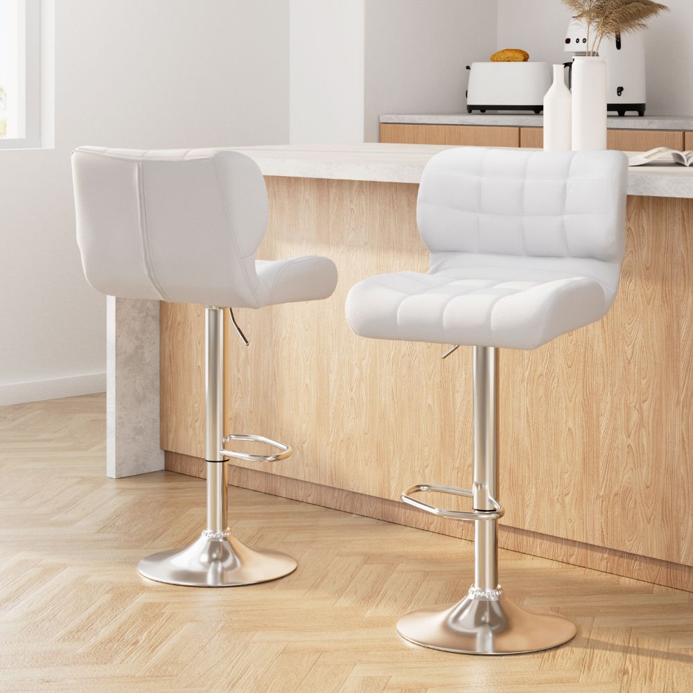Jensen Leather Bar Stool Adjustable Padded (Set of 2) White