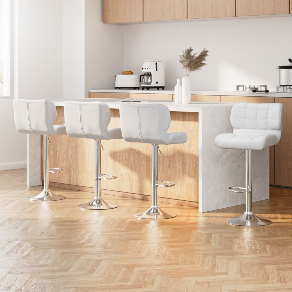 Mitchell Leather Bar Stool Adjustable Padded (Set of 4) White