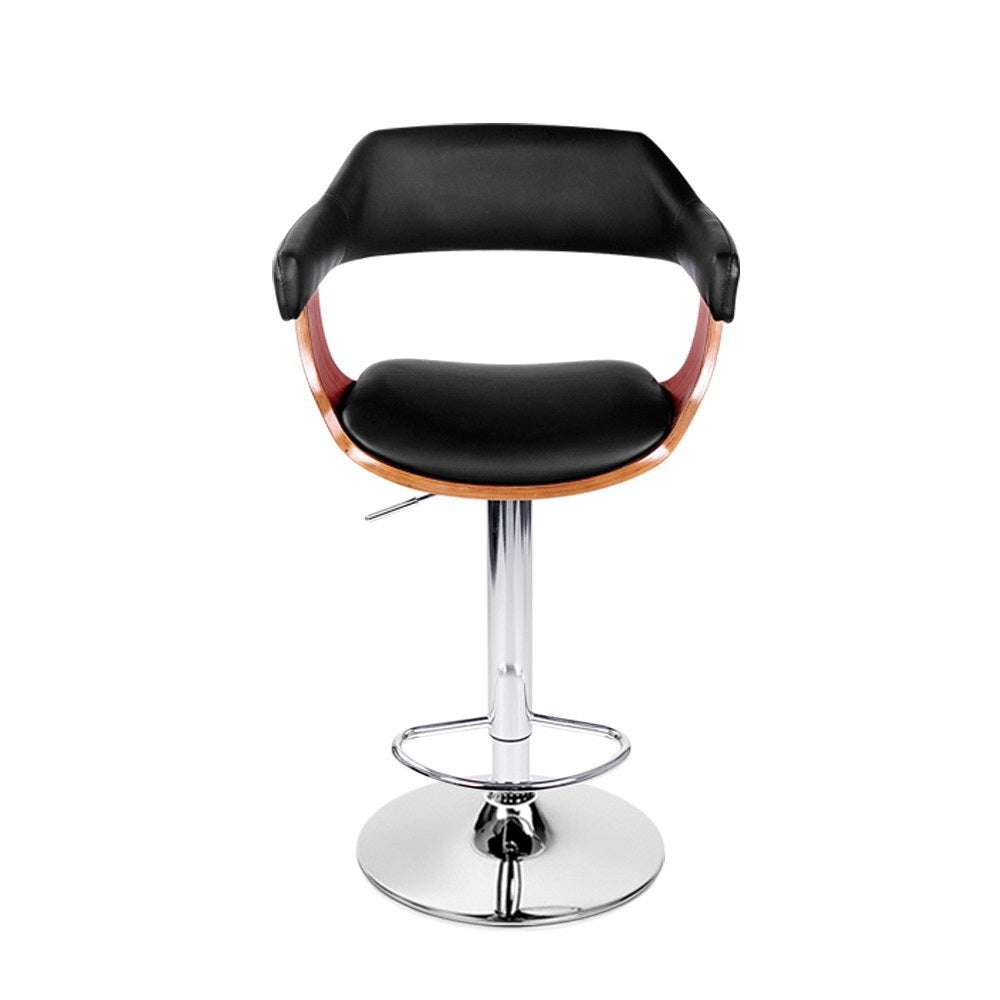 Walt Leather Bar Stool Adjustable with Armrest Black