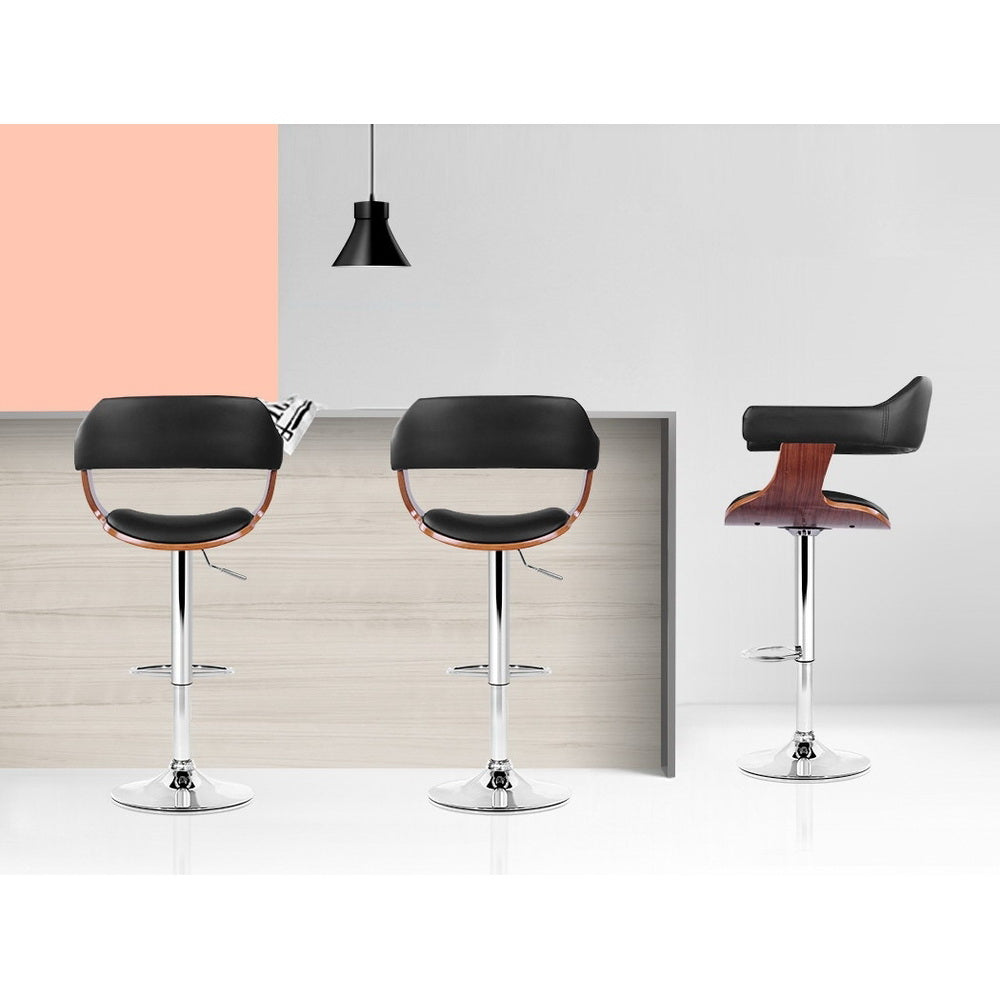 Walt Leather Bar Stool Adjustable with Armrest Black