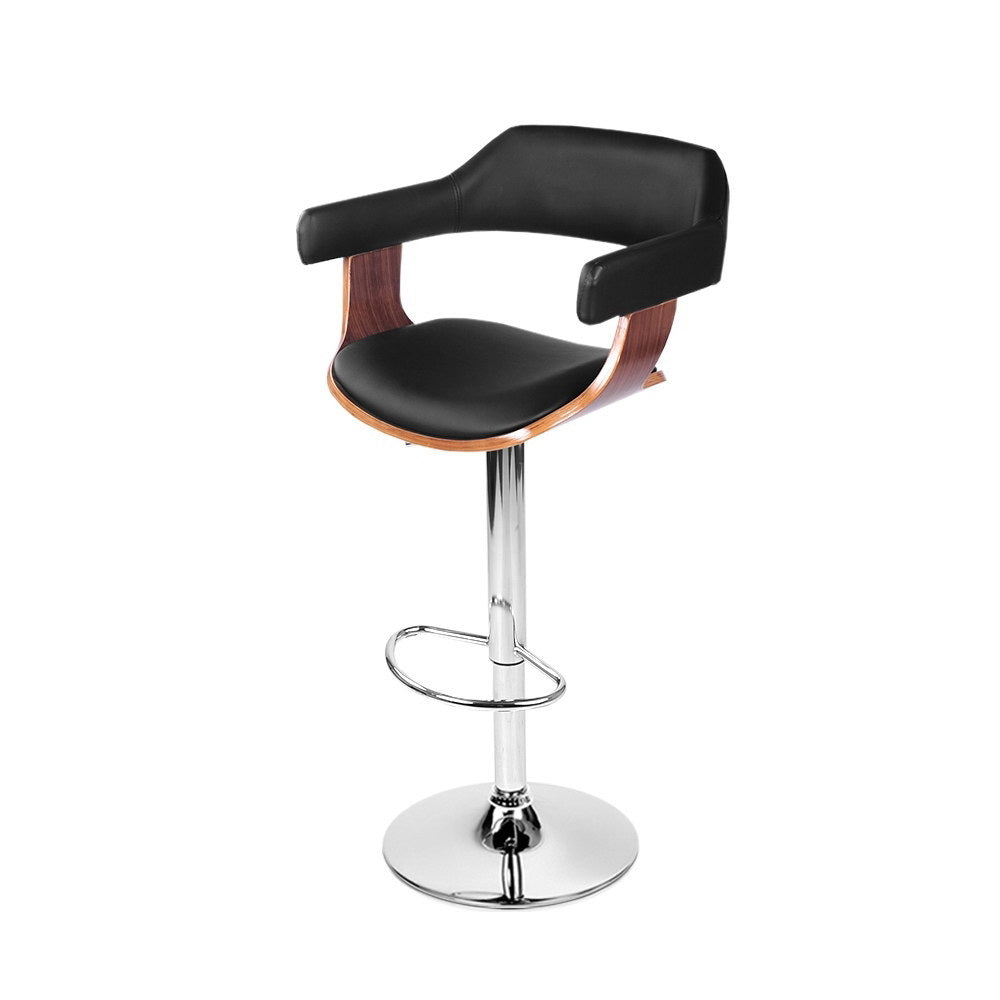 Walt Leather Bar Stool Adjustable with Armrest Black