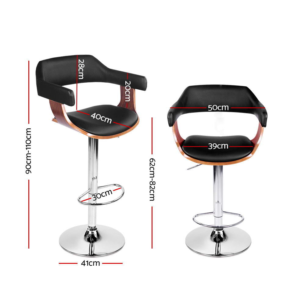 Neil Leather Bar Stool Adjustable with Armrest (Set of 2) Black