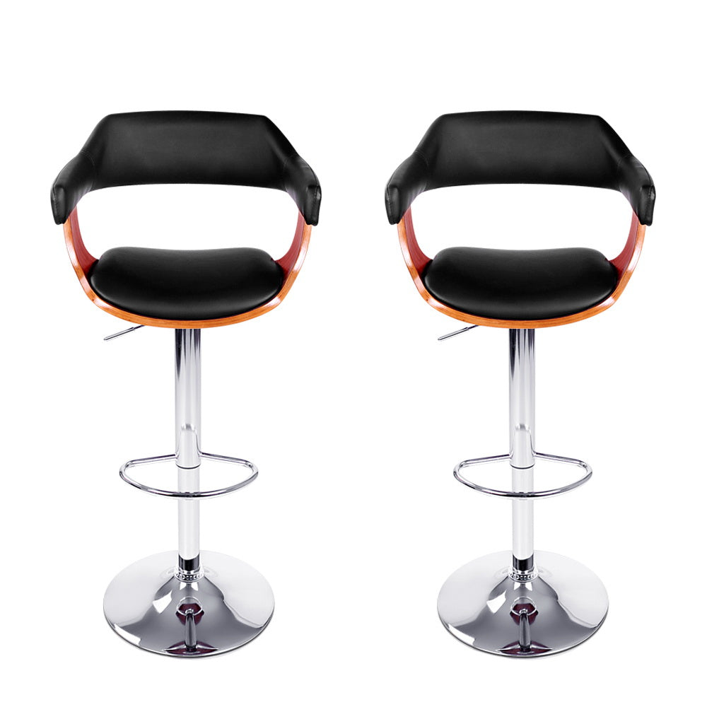 Neil Leather Bar Stool Adjustable with Armrest (Set of 2) Black