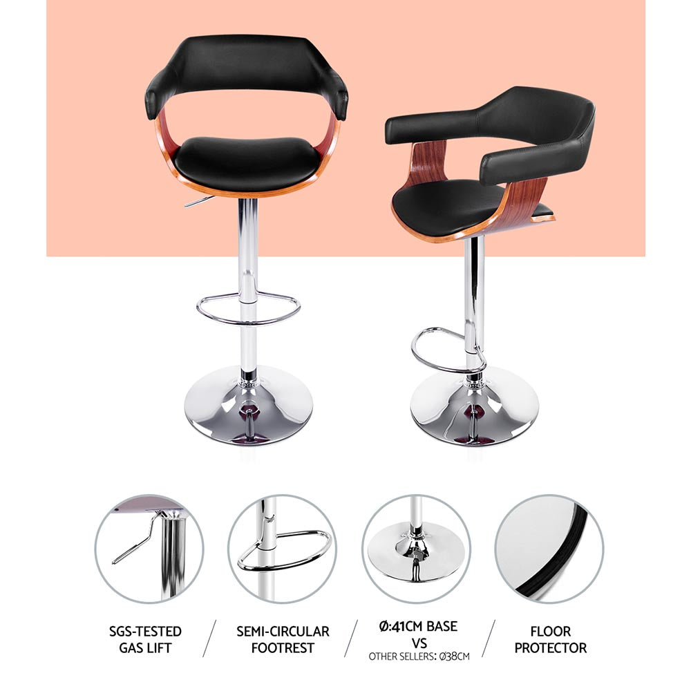 Neil Leather Bar Stool Adjustable with Armrest (Set of 2) Black