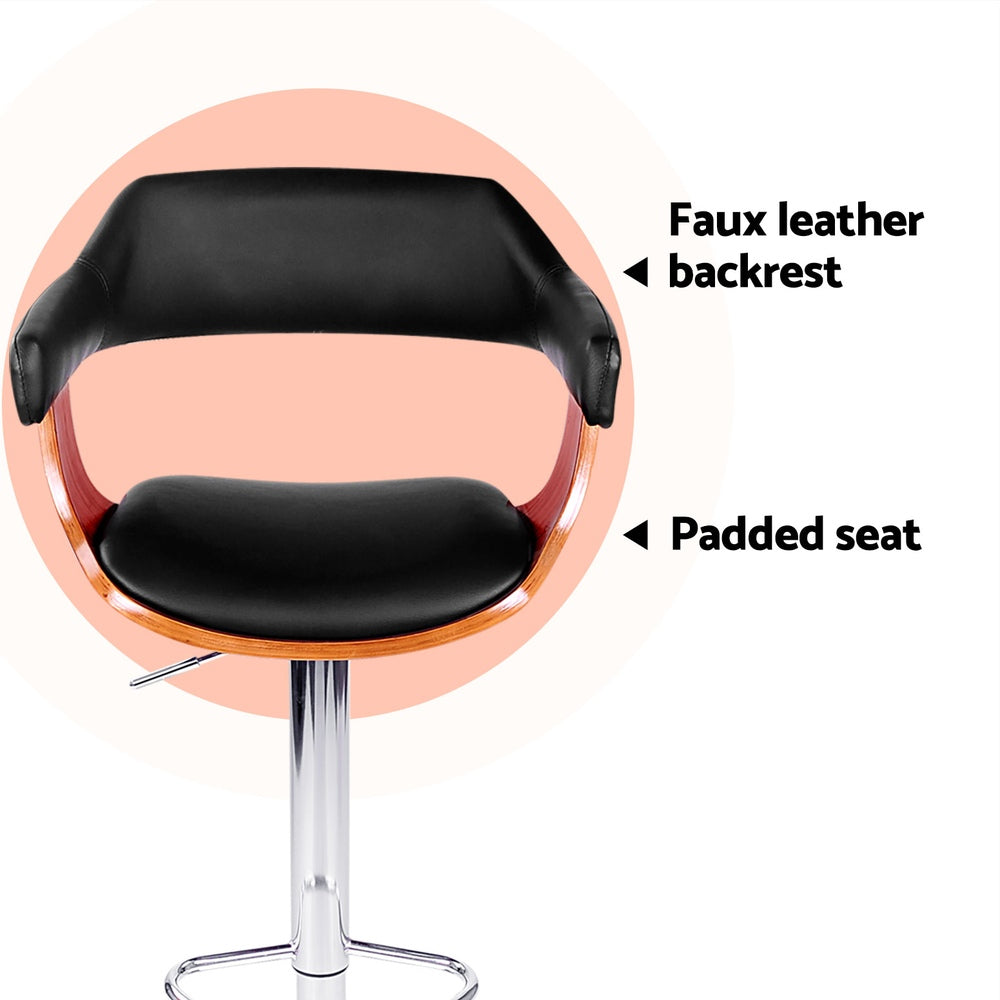 Alby Leather Bar Stool Adjustable with Armrest (Set of 4) Black