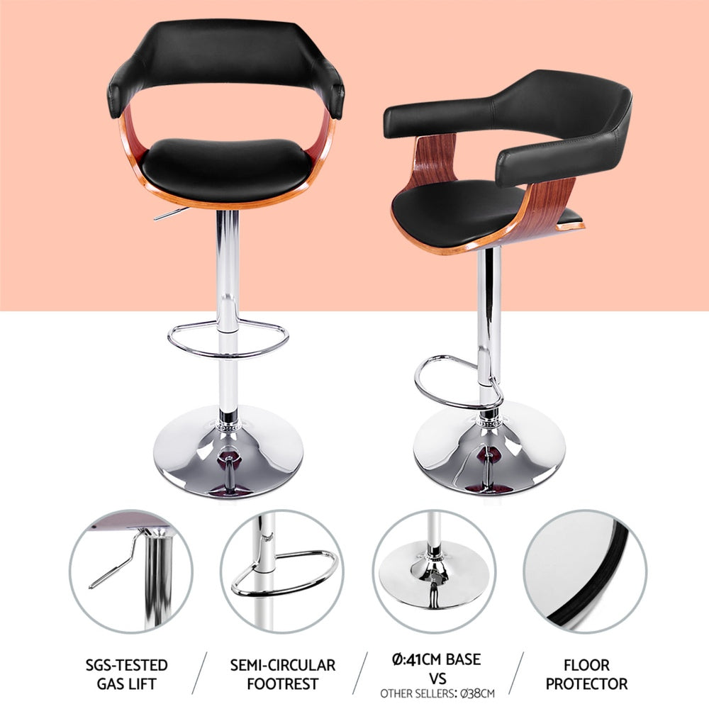 Alby Leather Bar Stool Adjustable with Armrest (Set of 4) Black