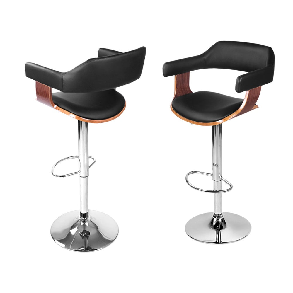 Alby Leather Bar Stool Adjustable with Armrest (Set of 4) Black