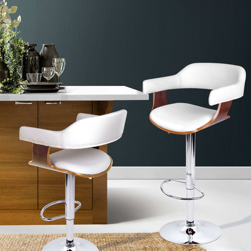 Karl Leather Bar Stool Adjustable with Armrest White