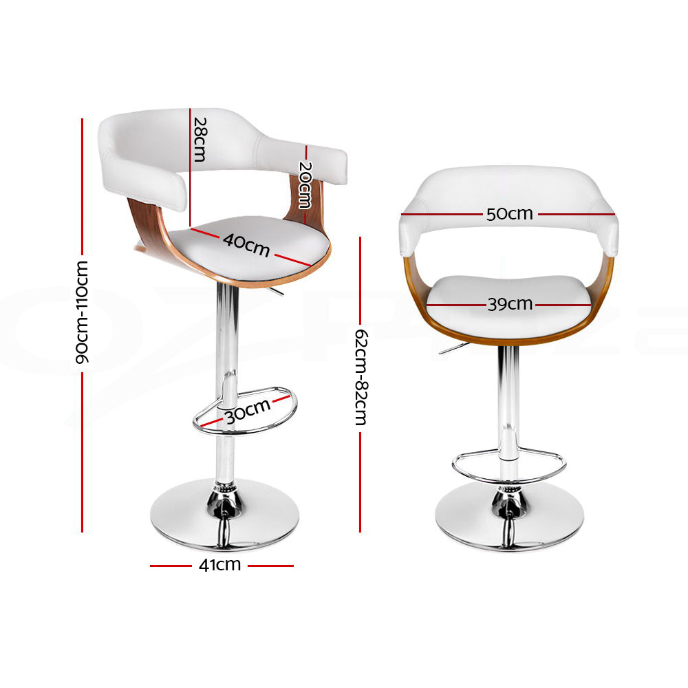 Tao Leather Bar Stool Adjustable with Armrest (Set of 2) White