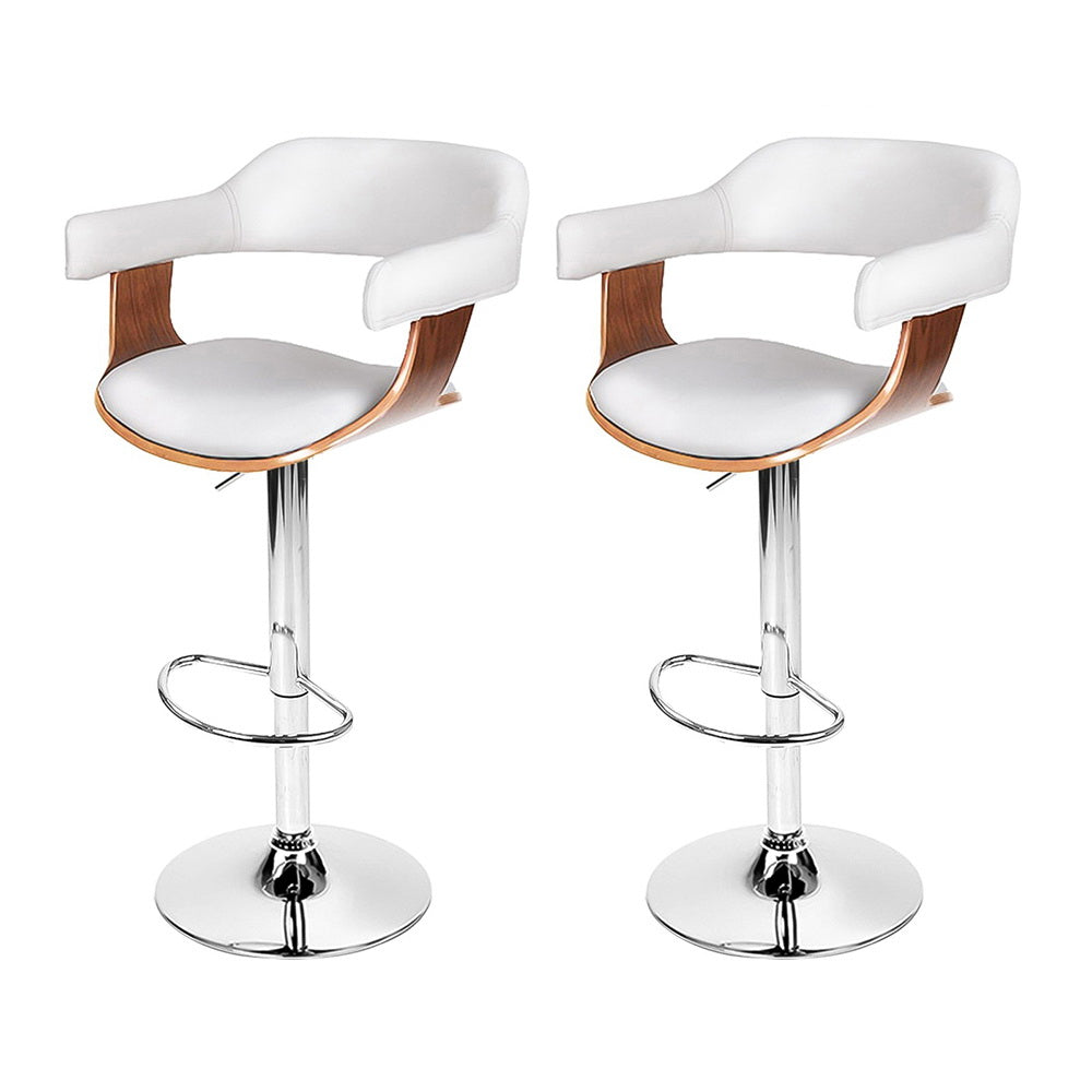 Tao Leather Bar Stool Adjustable with Armrest (Set of 2) White