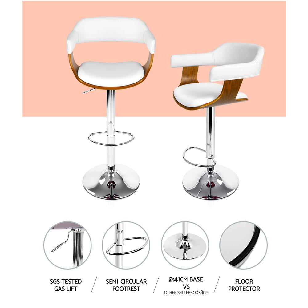 Tao Leather Bar Stool Adjustable with Armrest (Set of 2) White