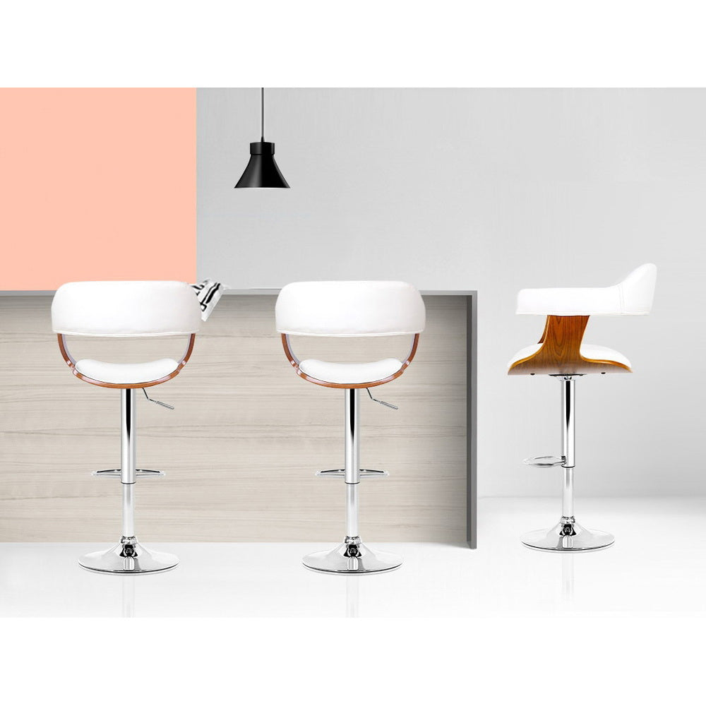 Tao Leather Bar Stool Adjustable with Armrest (Set of 2) White